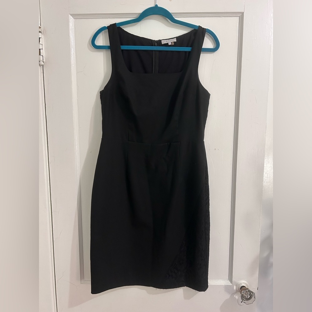 1 State women’s black sleeveless dress with lace details size 10 square neck